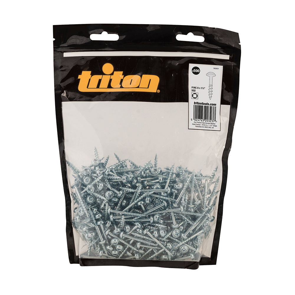 Tornillos galvanizados con cabeza de arandela y rosca gruesa Nº 8 x 1-1/2", 500 pzas